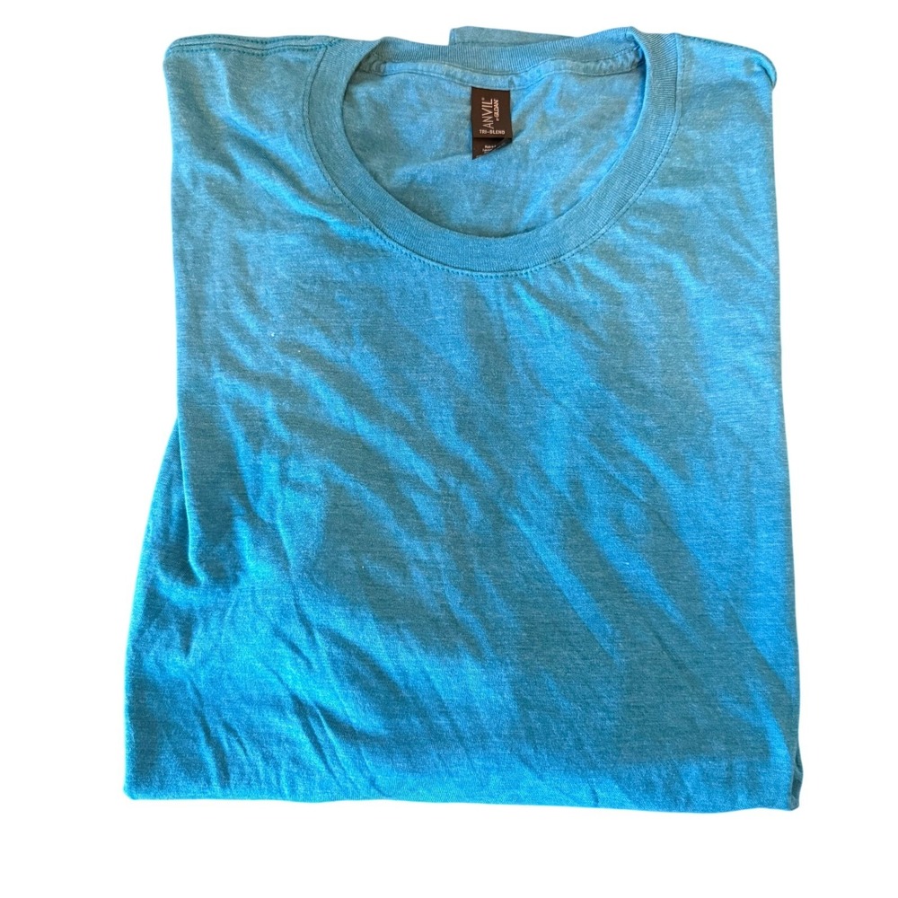 Anvil By Gildan Tri Blend Crew Neck T Shirt Teal Blue 2XL 2XG 2TG‎ Unisex